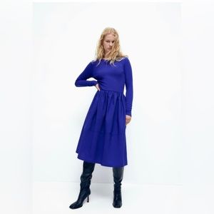 Zara COMBINATION LONG SLEEVE DRESS. Blue. Medium. NWT